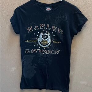 Harley-Davidson Black Tee with Silver and Gold Accents